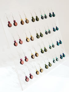 Display with 20 Pairs Earhanger 12mm made of real Buri Palmseeds DS-2219